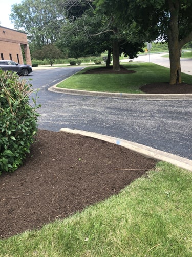Commercial property with professionally maintained grass and seasonal flower beds